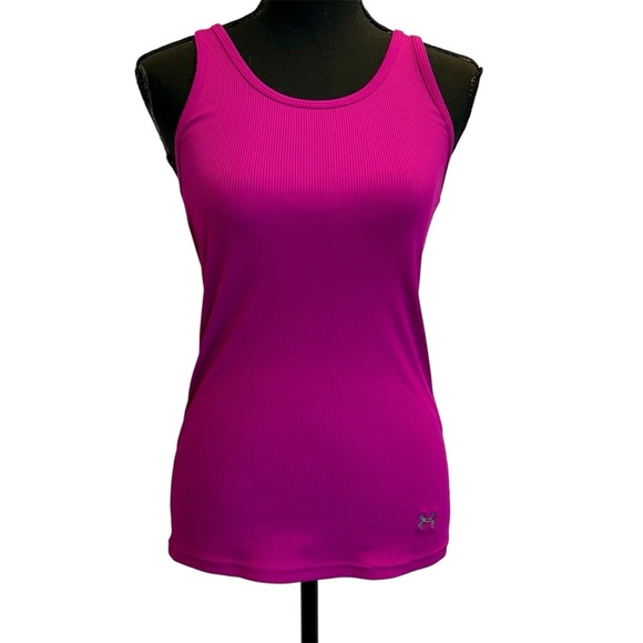 Under Armour Tops - Under Armour heat gear fuchsia pink ribbed racer back tank top M